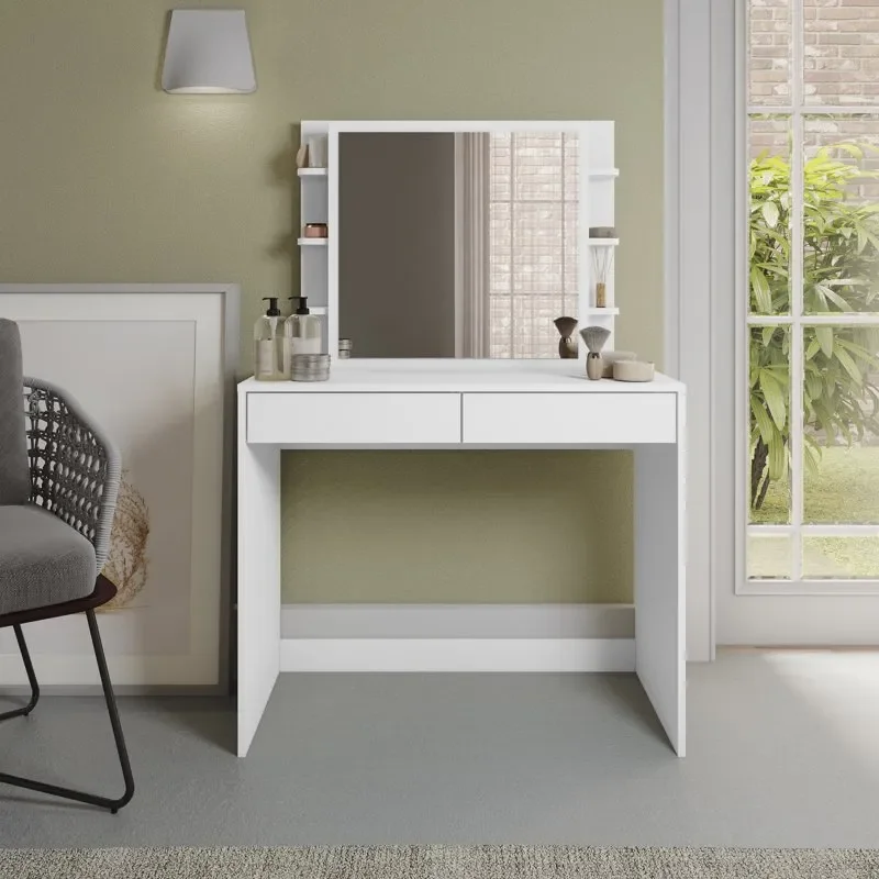 

2 Drawer Vanity table with Storage in White , for Bedroom Small coffee table Tea table End table for bedroom Mesas Small end ta