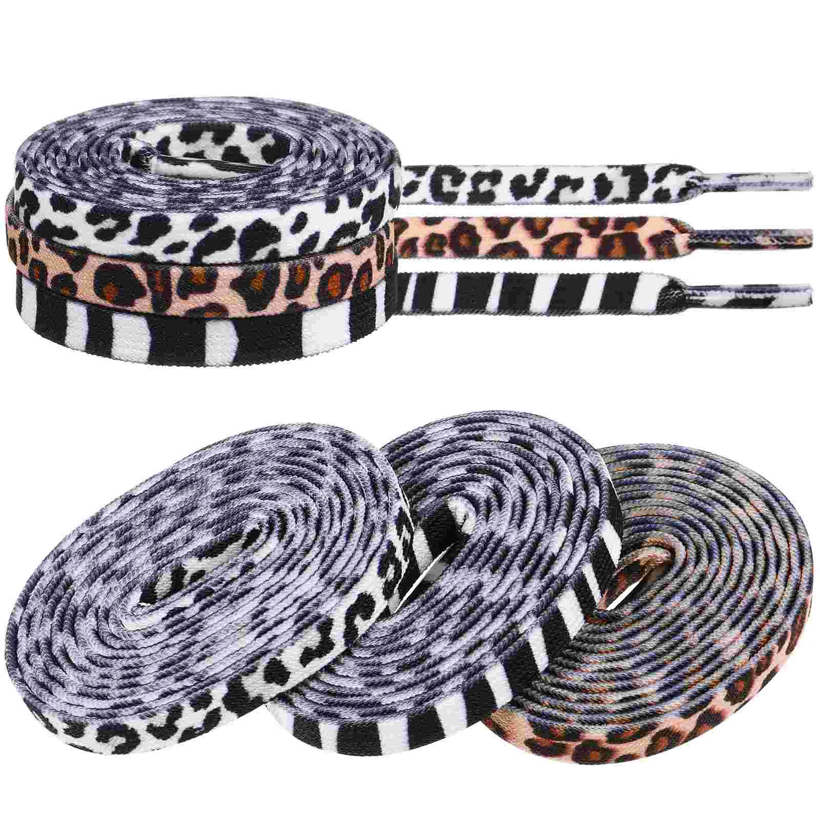 

3 shoe laces strings Pairs Flat Shoelaces Funny Zebra Leopard Cow Pattern Shoelaces Shoestring Elastic Sports Shoe Strap for