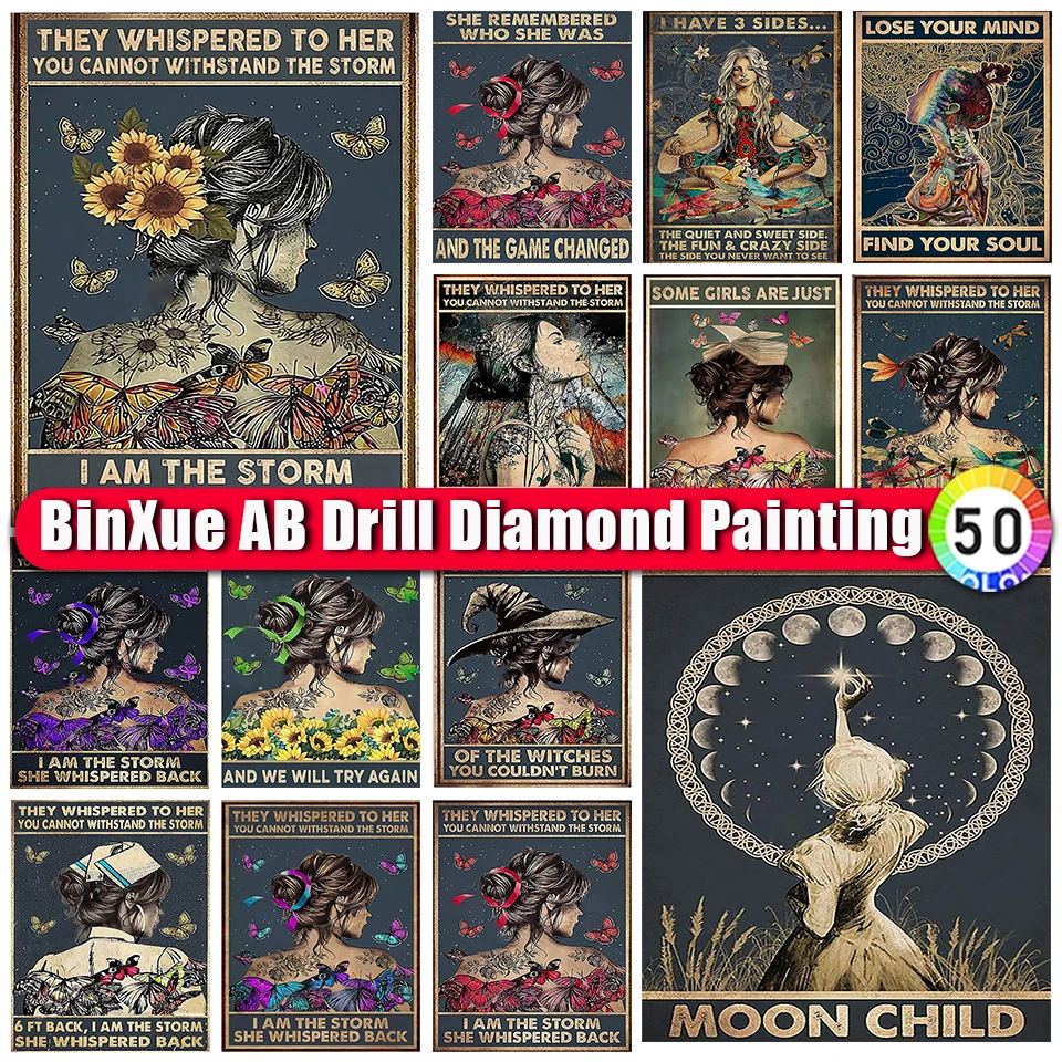 

BinXue 5D DIY Cartoon Girl AB Diamond Painting Kit Sunflower Butterfly Sticker Embroidery Moon Book Handmade Poster Home Decor