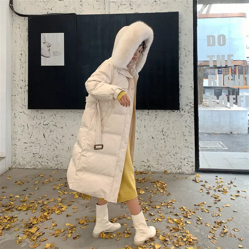 Women 2023 New Winter Korean Vintage Hooded White Duck Downr Jackets Fashion Casual Female Long Sleeve Coats Outwear C64