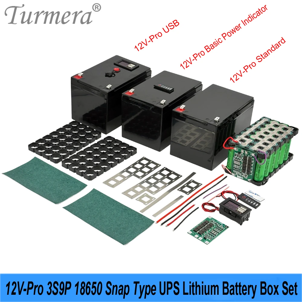 Фото Комплект аккумуляторного блока Turmera DIY 12V Pro 18650 3S9P 40A BMS с дисплеем напряжения и емкости, 2*USB 5V, двухканальный, с функцией Power Bank №1