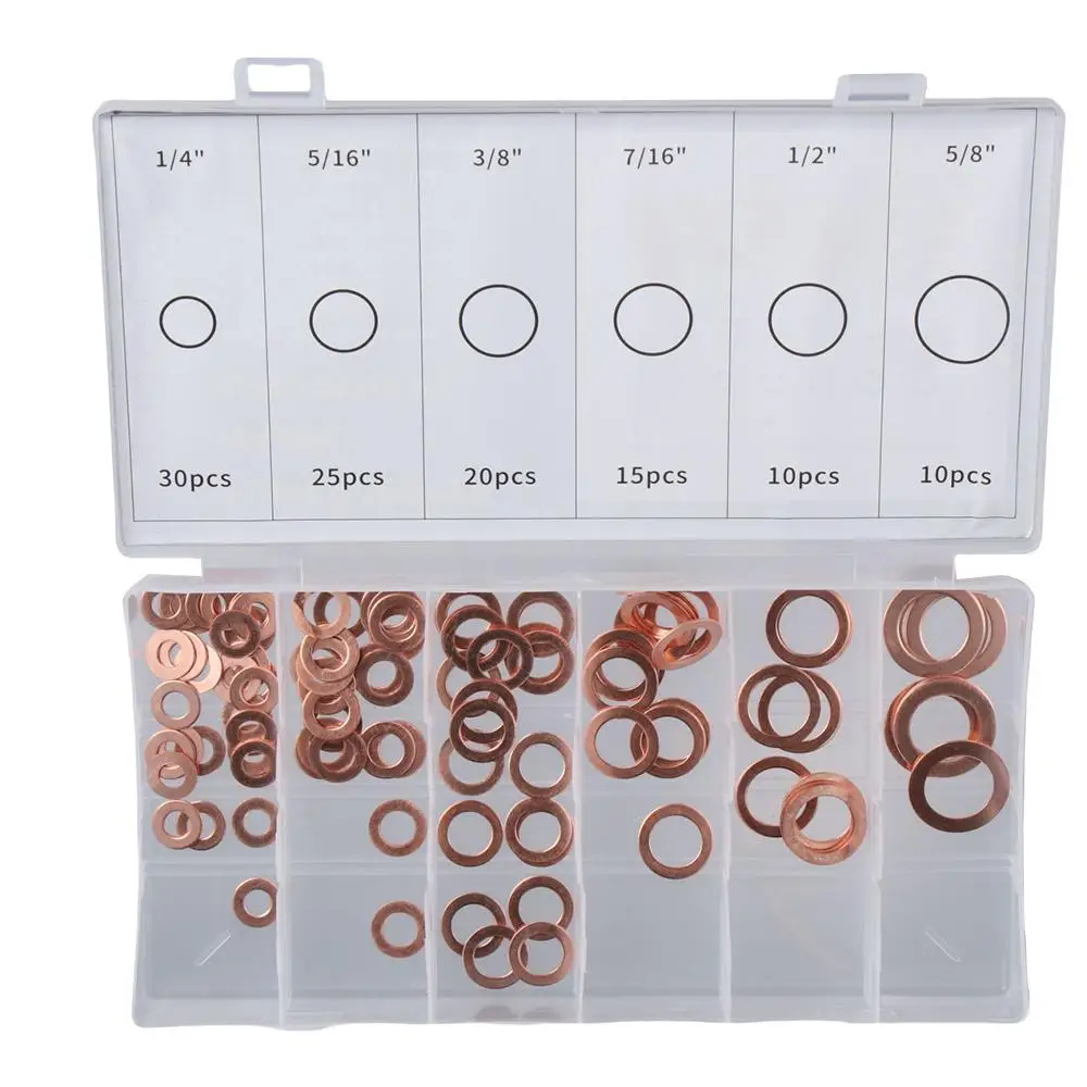 

1/4 5/16 3/8 7/16 1/2 5/8 Copper Metric Flat Ring Assorted Set Metal Washers Flat Washers Copper Washers Assortment Kit