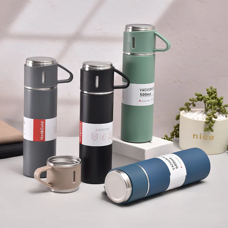 500ML Stainless Steel Vacuum Flask Gift Set Office Business Style Thermos Bottle Outdoor Hot Water Thermal Insulation Couple Cup