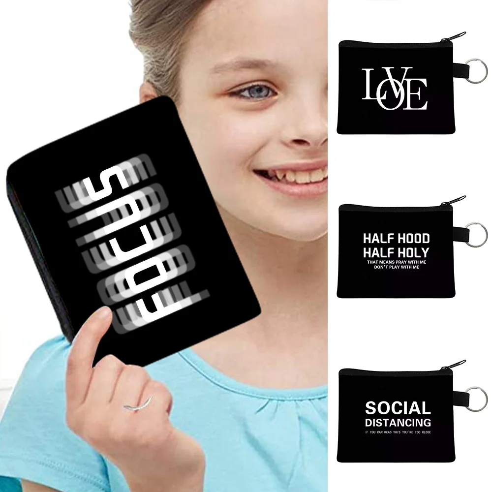 

Coin Purse Small Earphones Wallet Key Business Credit Card Holder Money Change Pouch Zipper Women White Letter Printing Men Bag