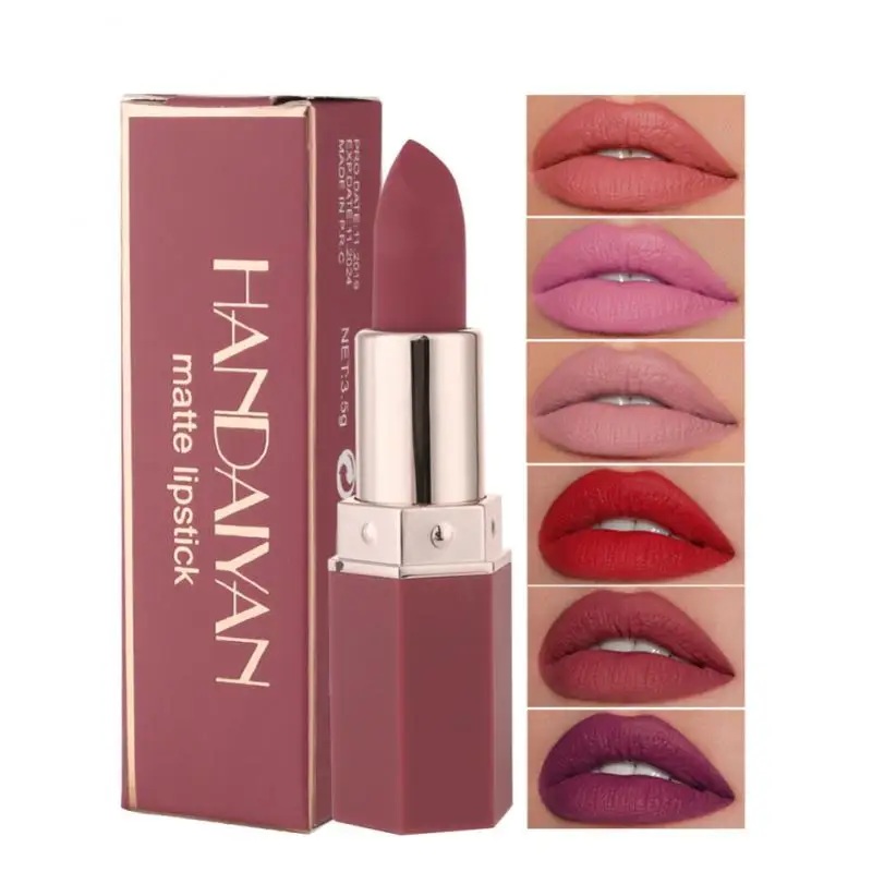 

6 Colors Hexagonal Matte Non-stick Lipstick European and American Waterproof Moisturizing Lipstick Lip Glaze