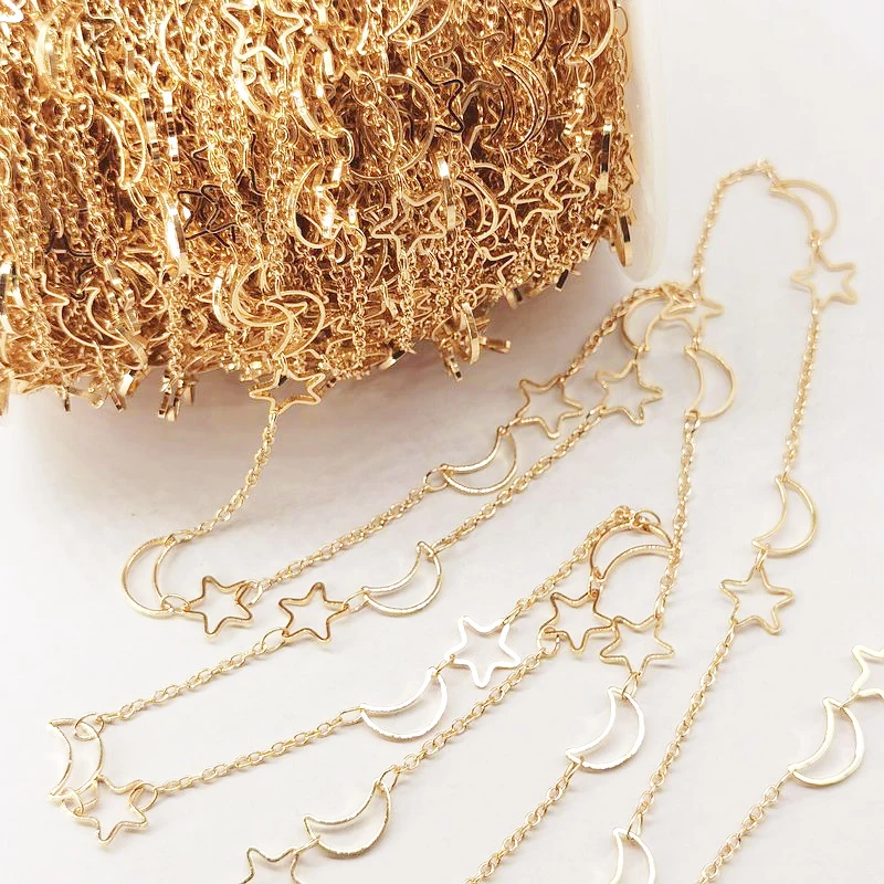 1 Meter Star Moon Chain Necklace KC Gold Silver Chain 7mm Hollow Out Copper Chains for Jewelry Making Components Craft DIY