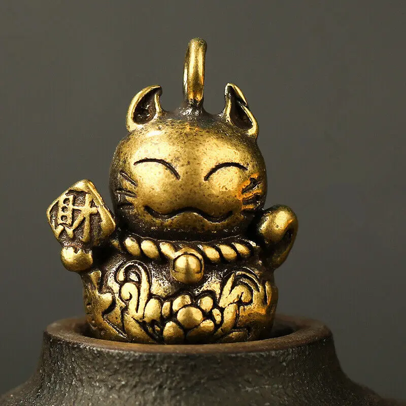 

Brass Fortune Cat Pendant Key Buckle Statuette Figurines Handmade Jewelry Gifts