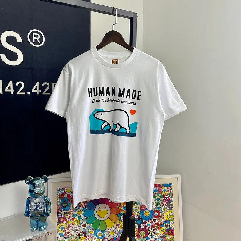 

Футболка с надписью человеческого белого медведя, принтом сердца для мужчин и женщин, топы большого размера в масштабе 1:1