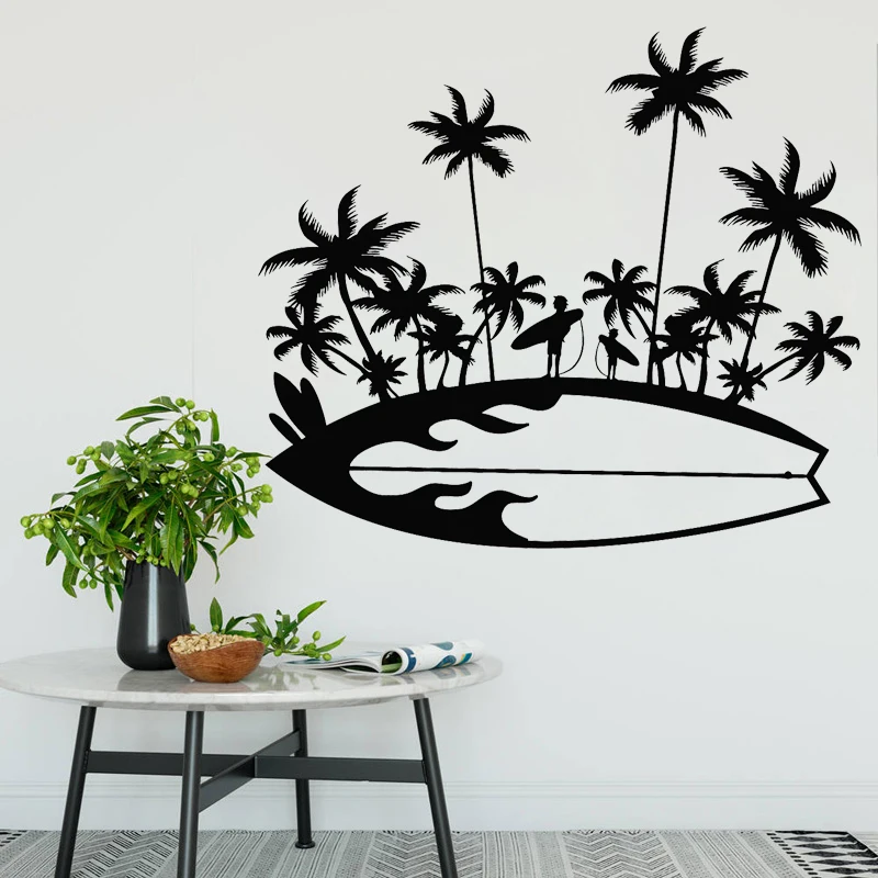 

Vinyl Decal Island Surf Wall Sticker Surfer Home Decor Surfboard Palm Tree Poster Bedroom Living Room Decor Surf