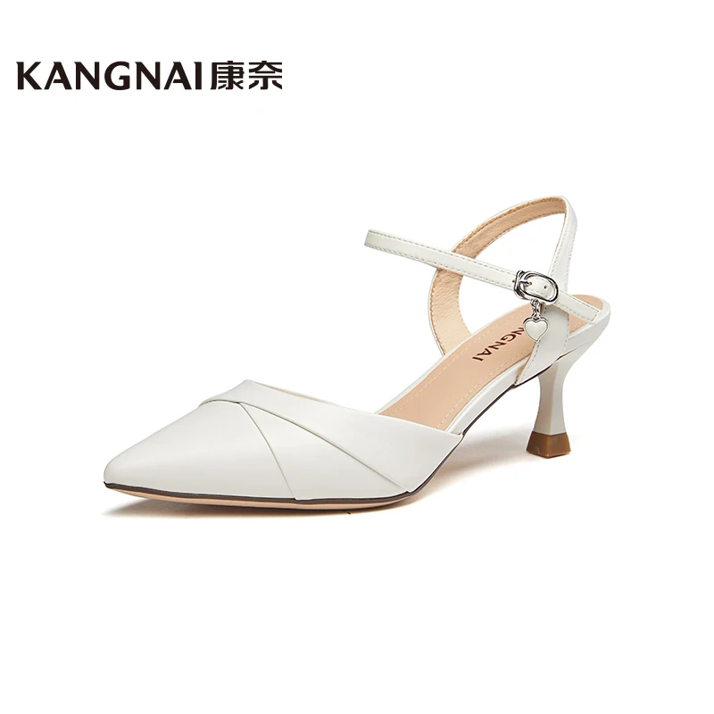 

Сандалии Kangnai женские из коровьей кожи, заостренный носок, плиссированные туфли-лодочки, ремешок на щиколотке, тонкий каблук, летняя обувь