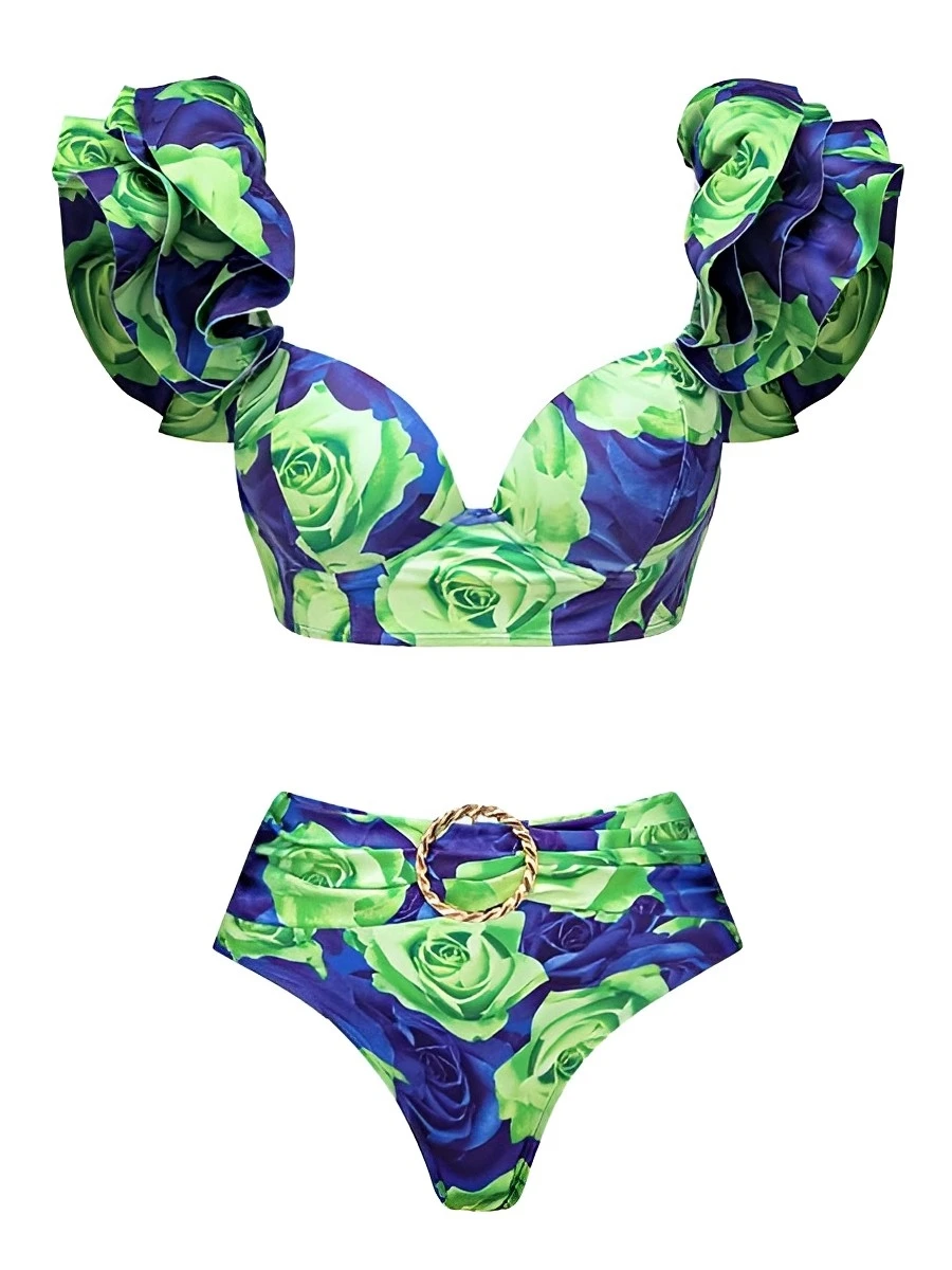 Бикини пуш-ап женское с цветочным принтом купальник из двух предметов мягкими