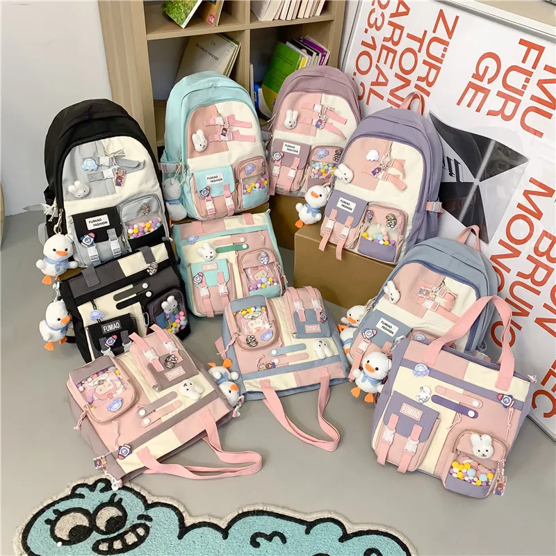 Backpack Fashion Women's Harajuku Junior High School Student School Bag Large Capacity Versatile Student Color-block Backpack