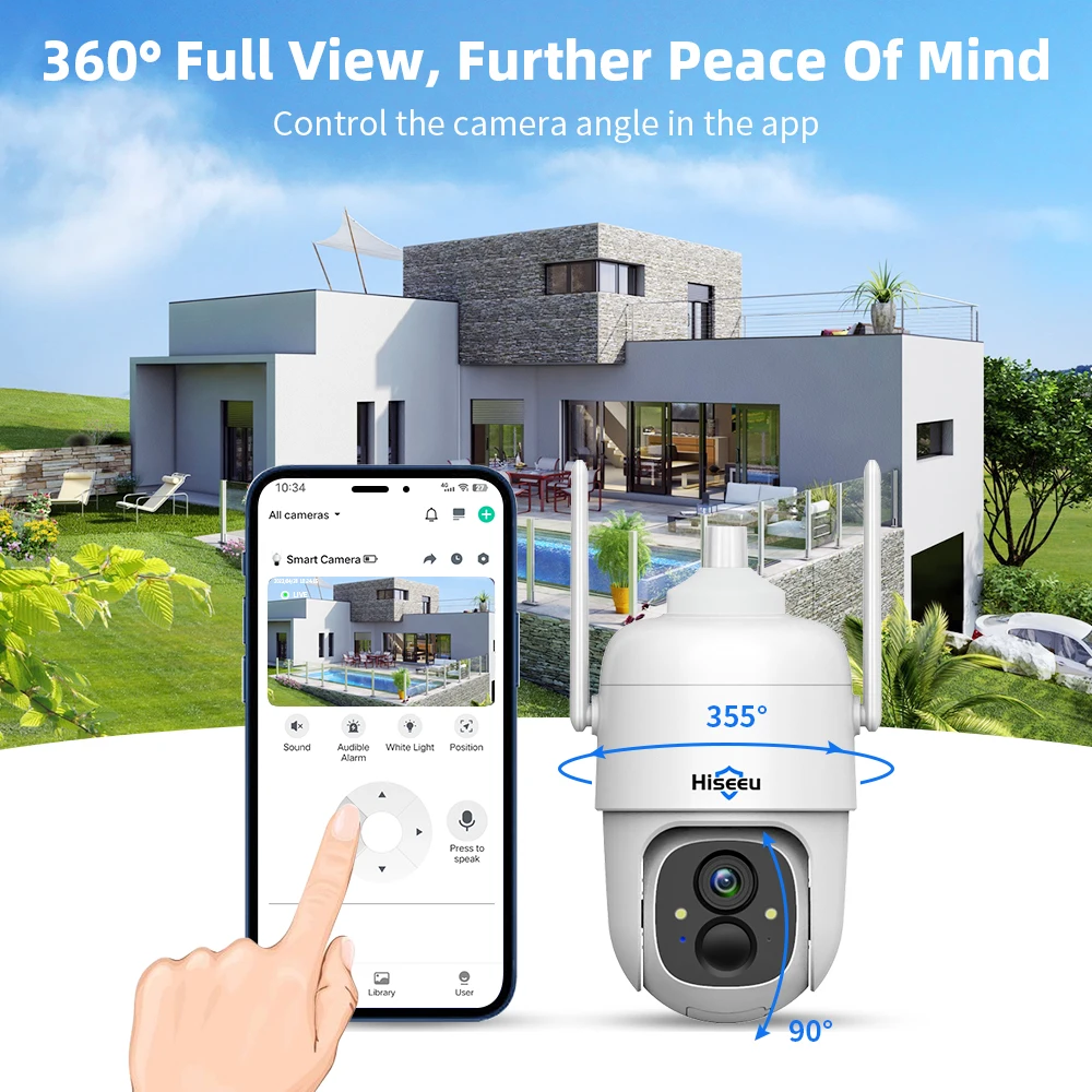Hiseeu 3MP Cloud AI WiFi камера видеонаблюдения с перезаряжаемой батареей панелью