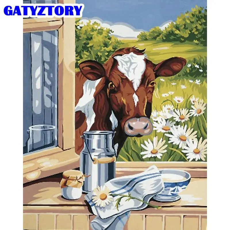 

GATYZTORY Diamond Painting Scenery Outside The Window Art Kits Diamond Embroidery Sale Buddha Mosaic Cattle Animal Cross Stitch
