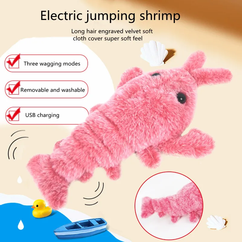 Electric Cat Toy Simulation Lobster Jumping Shrimp Moving Usb Charging Funny For Dog Cat Stuffed Whale Animal Plush Kids Toy