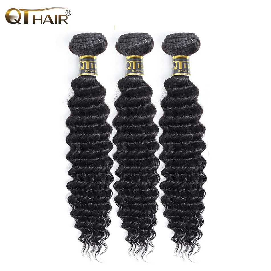 QT Deep Wave Peruvian Hair Weave Bundles 3 Pieces/lot Remy Hair Weaving Human Hair Extension 1B Natural Black