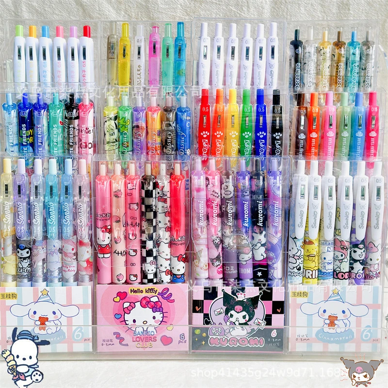 

6PCS Kawaii Neutral Pen Sanrio Kuromi Cinnamoroll Anime Cute Student Study Homework Examination Stationery Baby Toys For Girls