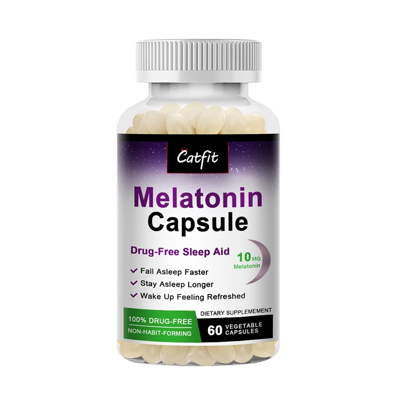 Catfit Melatonin Vegetarian Capsules Promotes Sleeping  Immune System Health Relief Fatigue Stress Anti-aging Antioxidant