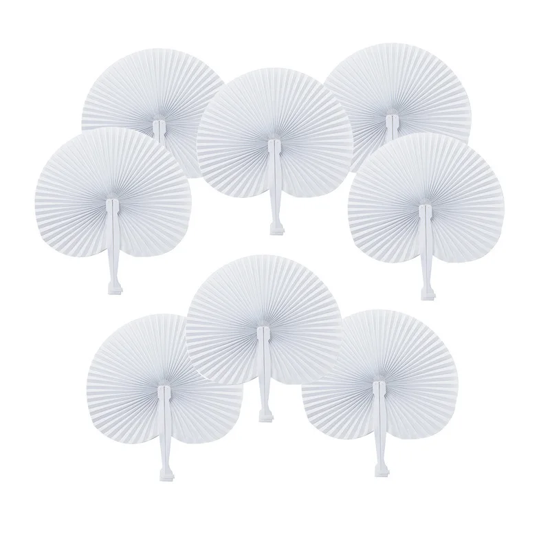 

60pcs White Round Paper Fan Folding Fan Handheld Fans Paper Folded Fan Circular Paper Fan For Wedding Party Decoration