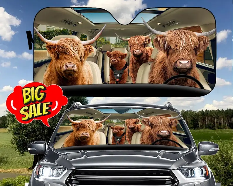 

Highland Cow Family Car Sunshade, Farm Lover, funny gifts, gift for him, Gift for her, Car Auto Sun Shade, Car Windshield, Car A