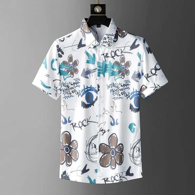 

New 2022 Men Classic Flowers Ink abstraction Fashion Cotton Casual Shirts Shirt high quality Pocket Short sleeves S 2XL #T14