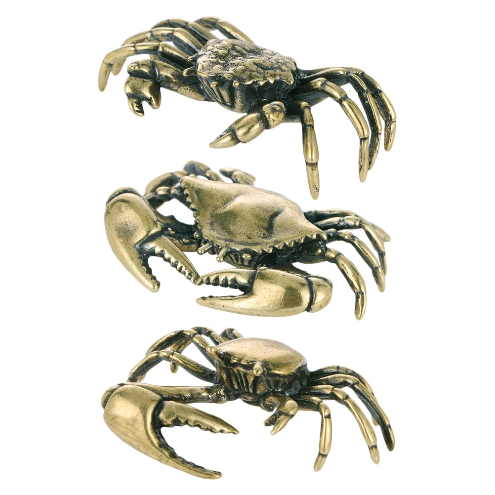 

3 Pcs Sea Decorations Home Brass Crab Lifelike Crabs Collection Vintage Status Desktop Figurines Ornaments Office