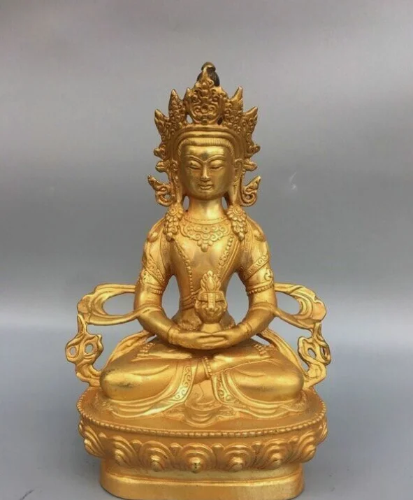 Тибетский буддизм фиолетовая бронза позолоченная статуя Амитаюса долголетия