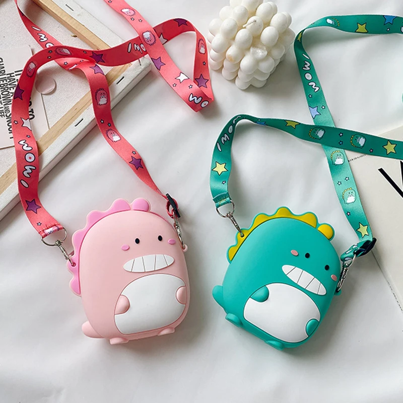 Kids Backpacks for Girls Messenger Mini Silicone Shoulder Bag Green Pink Lovely Dinosaur Children's Backpack