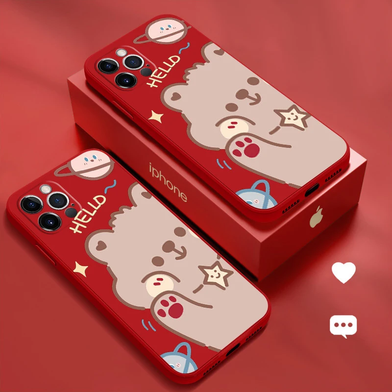 

Cute Cartoon Bear Phone Case For Apple iPhone 13 12 11 Pro 13 12 Mini X XR XS Max 6 6S 7 8 Plus Liquid Silicone Cover Smartphone