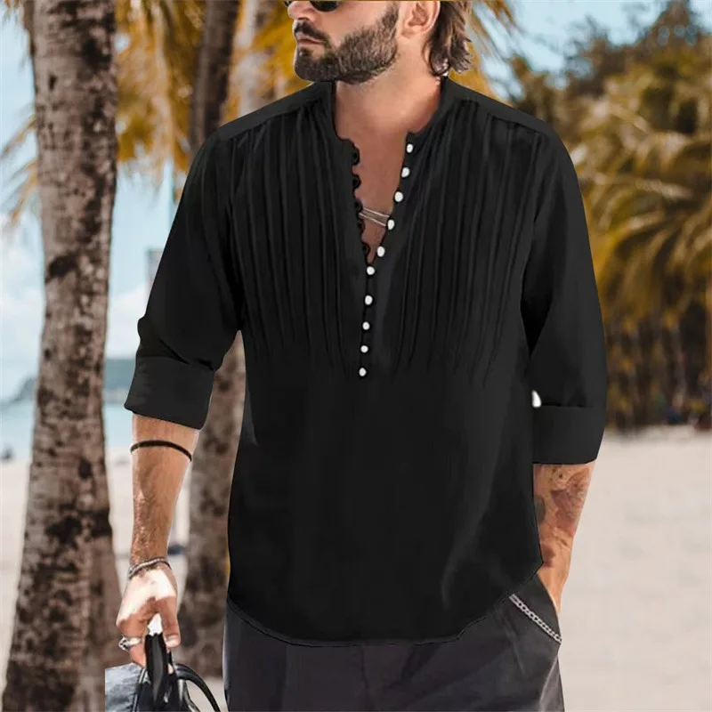 

2023 New Men's Crease Linen Long Sleeve Breathable Shirt Solid Color Casual Basic Cotton Linen Shirt Tops Hemp Shirt for Men S-3