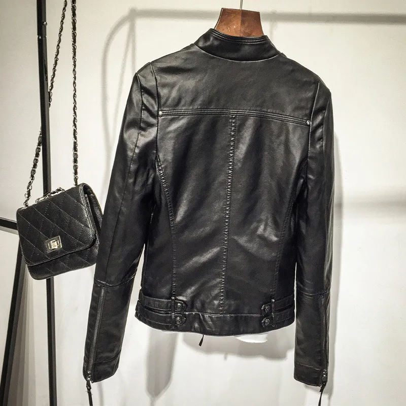 2023 spring and autumn new motorcycle clothes women's leather clothes small coat women's short leather jacket