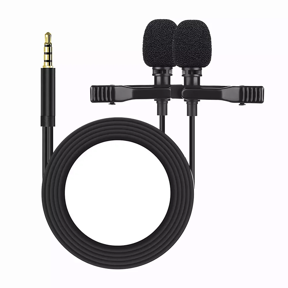 

Dual Head Mini Portable Microphone Condenser Clip-on Lapel Lavalier Mic Wired Mikrofo/Microfon for Phone Laptop Computer DSLR
