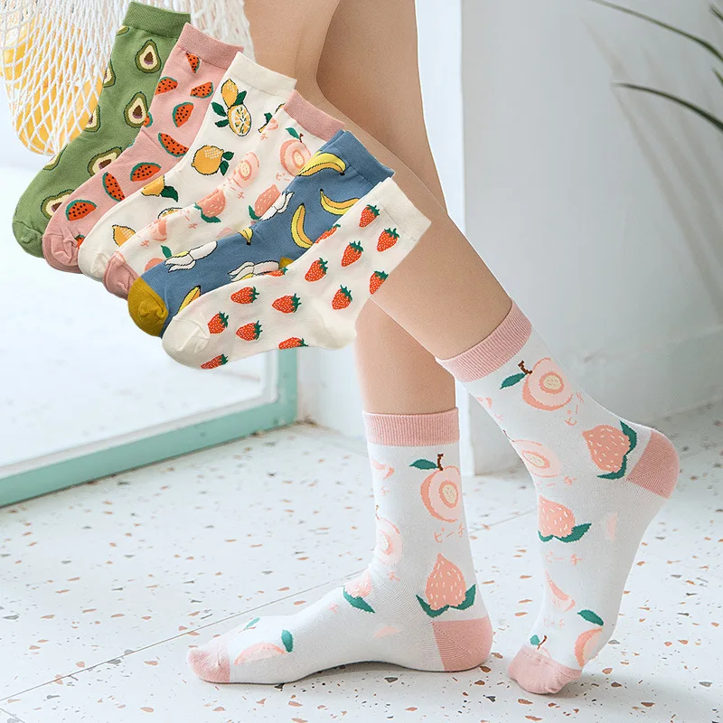

New summer cartoon fruit cotton watermelon lemon strawberry banana avocado women Korean version of socks fashion street socks