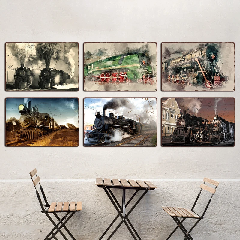 

Steam Locomotive Art Painting Metal Plate Plaque Modern Home Diving Room Art Craft Cafe Bar Garage Wall Sticker Classic Tin Sign