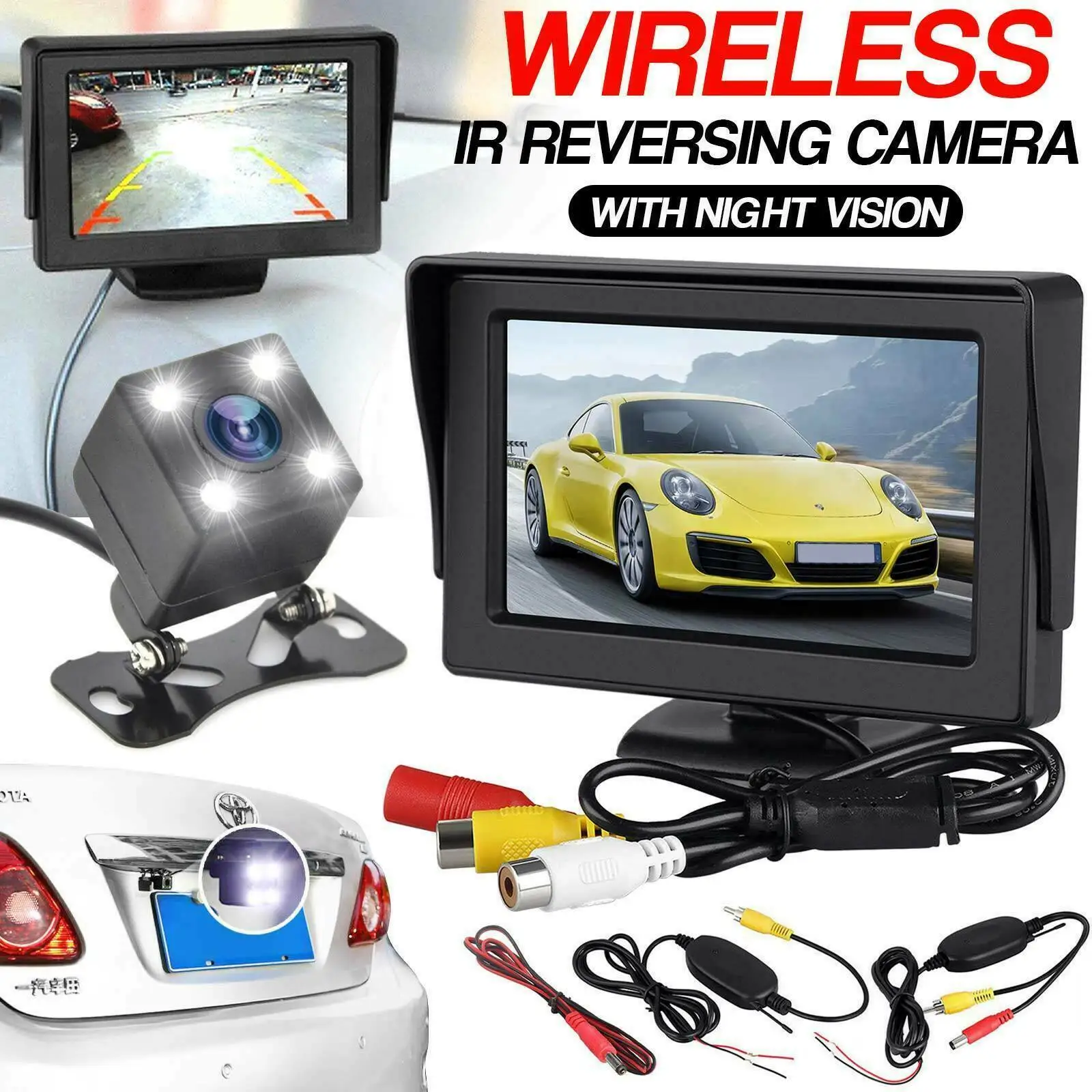 

NEW Car Rear View Reversing Camera Kit HD Monitor Parking Night Vision Van Bus Truck