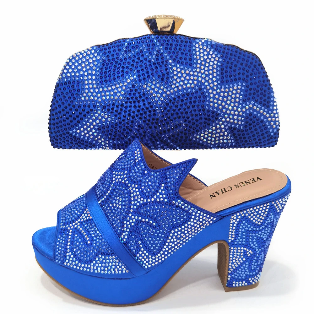 Venus Chan Royal Blue Noble Platform High Heels With Elegant Shoes Italian Popular Design African Ladies Shoes Bag Set