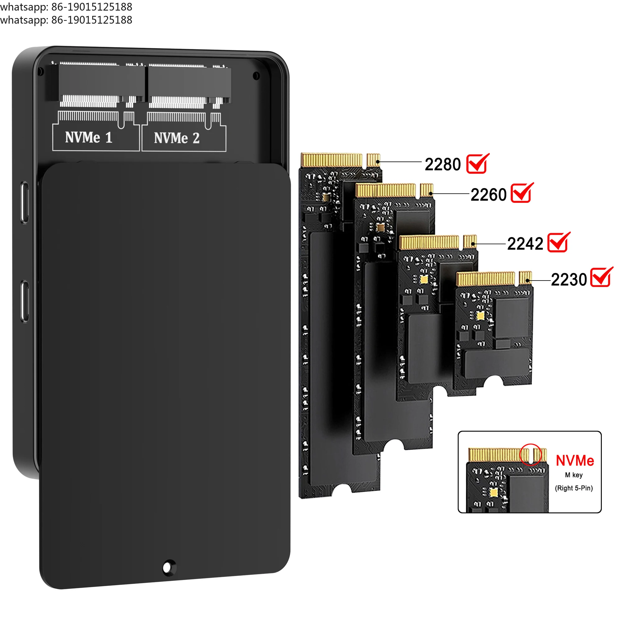 Фото Док-станция 4-в-1 USB3.2 Gen2 10 Гбит/с для M.2 NVMe SSD с двумя отсеками, поддержкой передачи данных до 8 ТБ, Plug and Play, для чтения данных №3