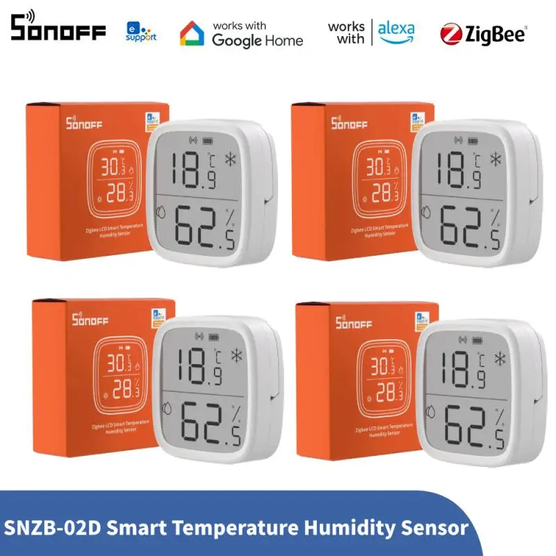 Умный датчик температуры и влажности SONOFF SNZB-02D Zigbee, большой ЖК-дисплей, дистанционный мониторинг в режиме реального времени, приложение Ewelink через Alexa Google Home