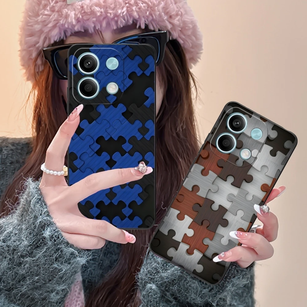 Puzzle Pretty Fashion Mobile Cell Phone Case for Xiaomi POCO M6 M5 M4 M3 X6 X5 X4 X3 F6 F5 F4 F3 F2 C40 Pro GT 5G Black Cover