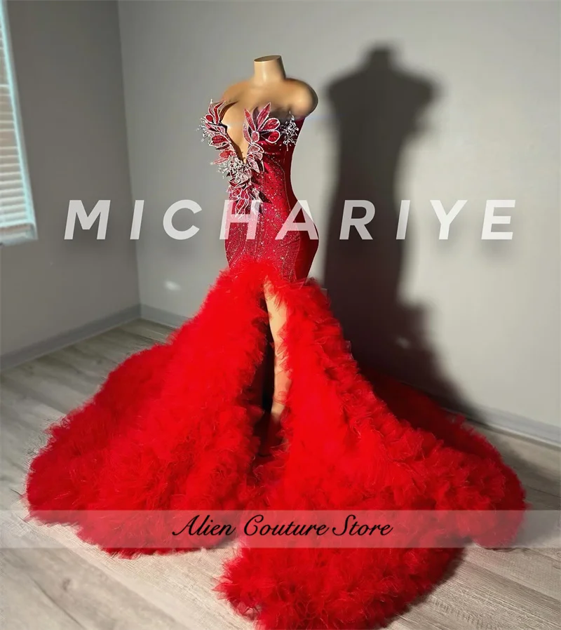Новый дизайн 2021 красное платье русалки для выпускного вечера с разрезом по бокам