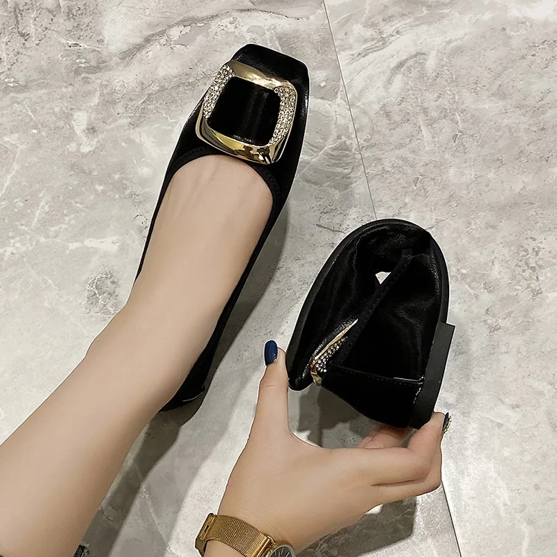 Good Quality Big Size 44 Square Toe Flat Shoes For Women Slip on Ladies