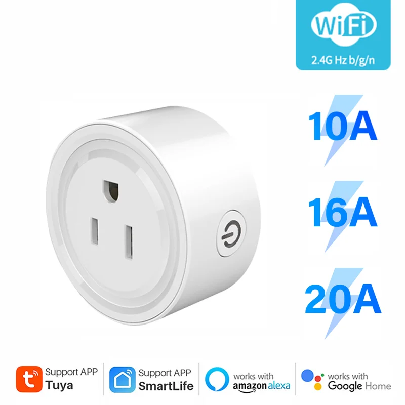 Tuya WiFi умная вилка 10A/16A/20A US домашняя розетка для синхронизации жизнь управление