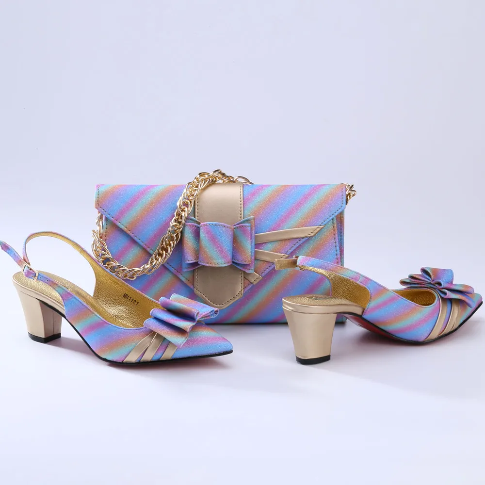 

Latest Colorful Stripes Style Shoes and Bag Sets High Quality Nigeria Wedding Party Soft Shoes With Matching Bag 38-43 b23-20