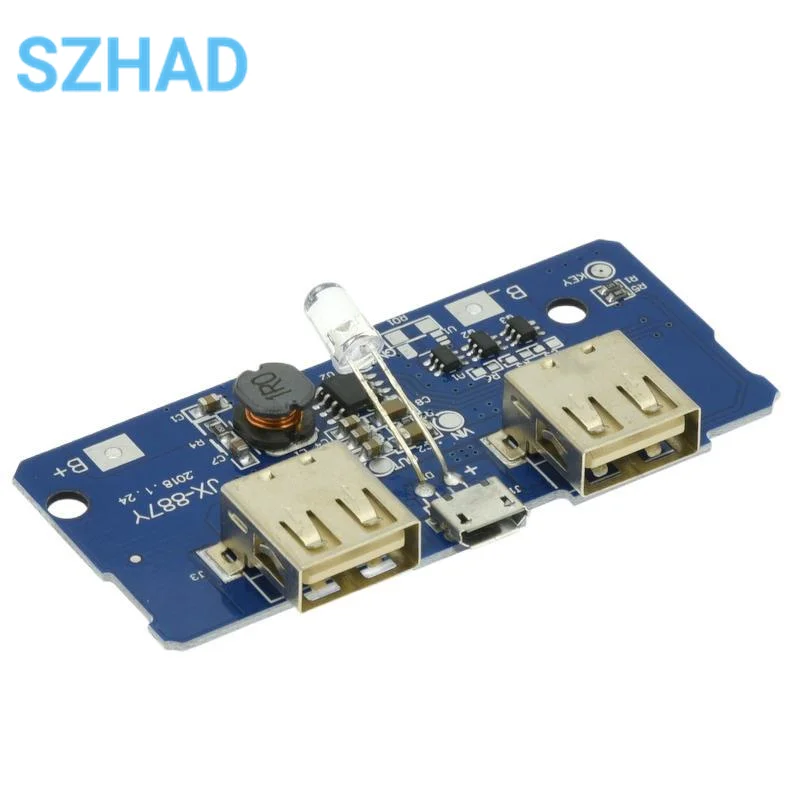 18650 Dual Micro USB 3.7V To 5V 2A Boost Mobile Power Bank DIY 18650 Lithium Battery Charger PCB Board Step Up Module With Led
