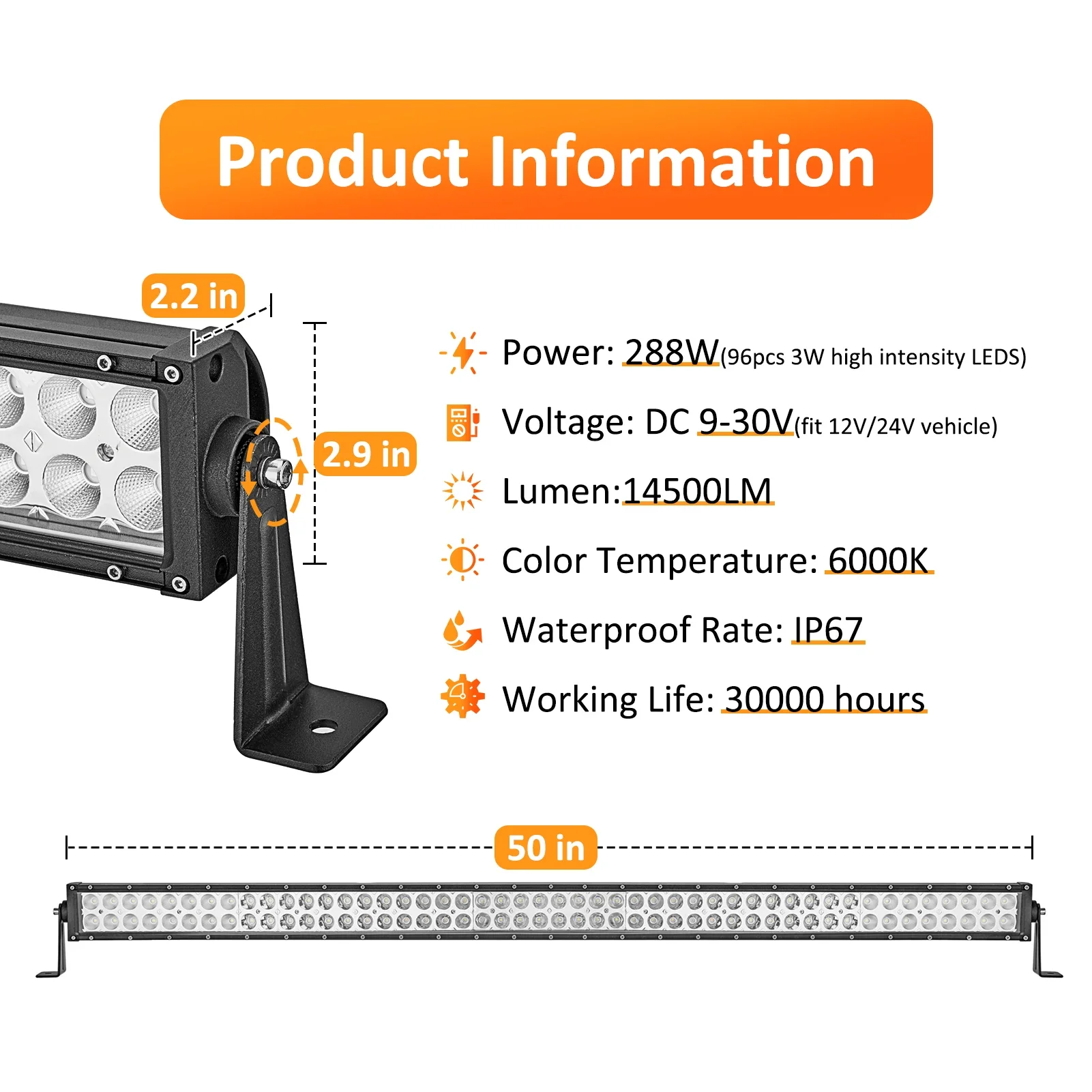 Аксессуары UTV 288 W 50 &quotСтандартная планка из стали для Polaris 2013-2024 Ranger 570/900/1000 Полный