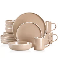 16/32/48 Piece Apricot Stoneware Set Sesame Glaze Ceramic Dinnerware Set with Dinner/Dessert Plate/Soup Bowl/Mug