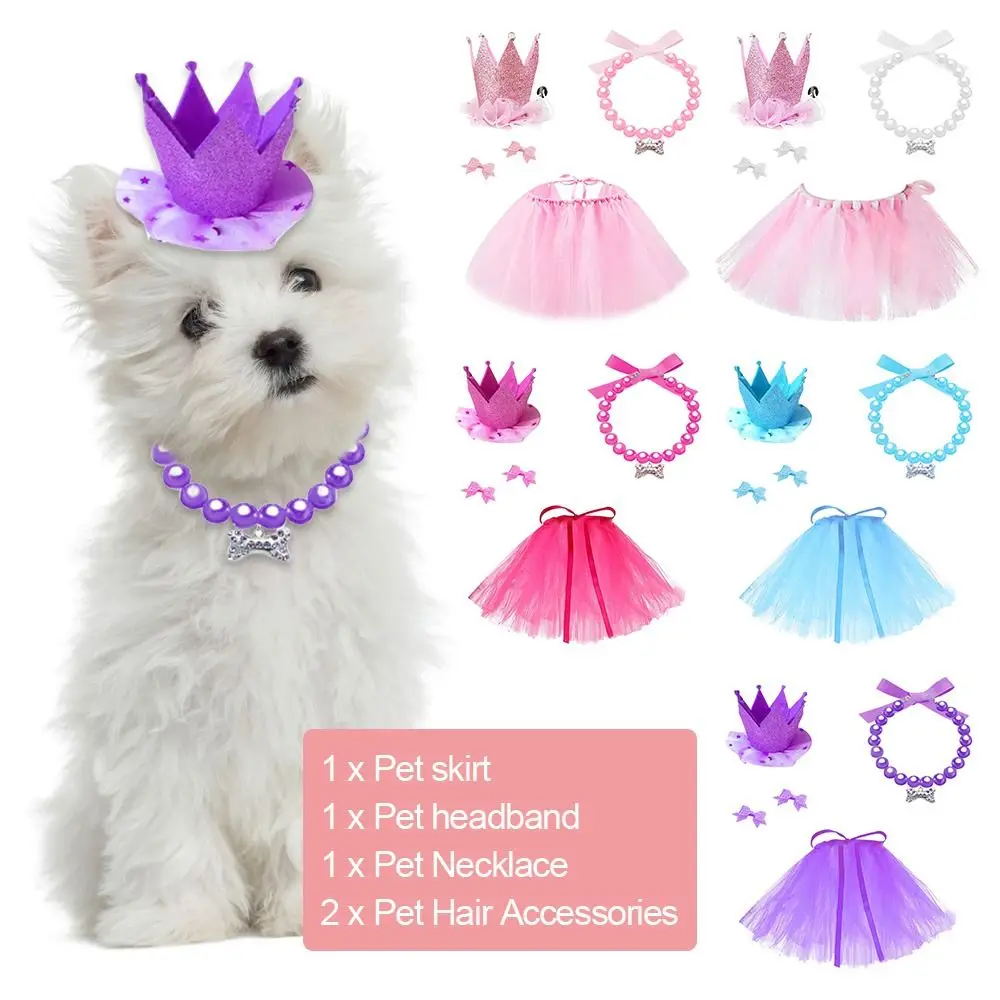 

Creative Bowtie Party Supplies Pet Birthday Outfit Birthday Dog Crown Decoration Birthday Hat Gauze Skirt Pet Necklace