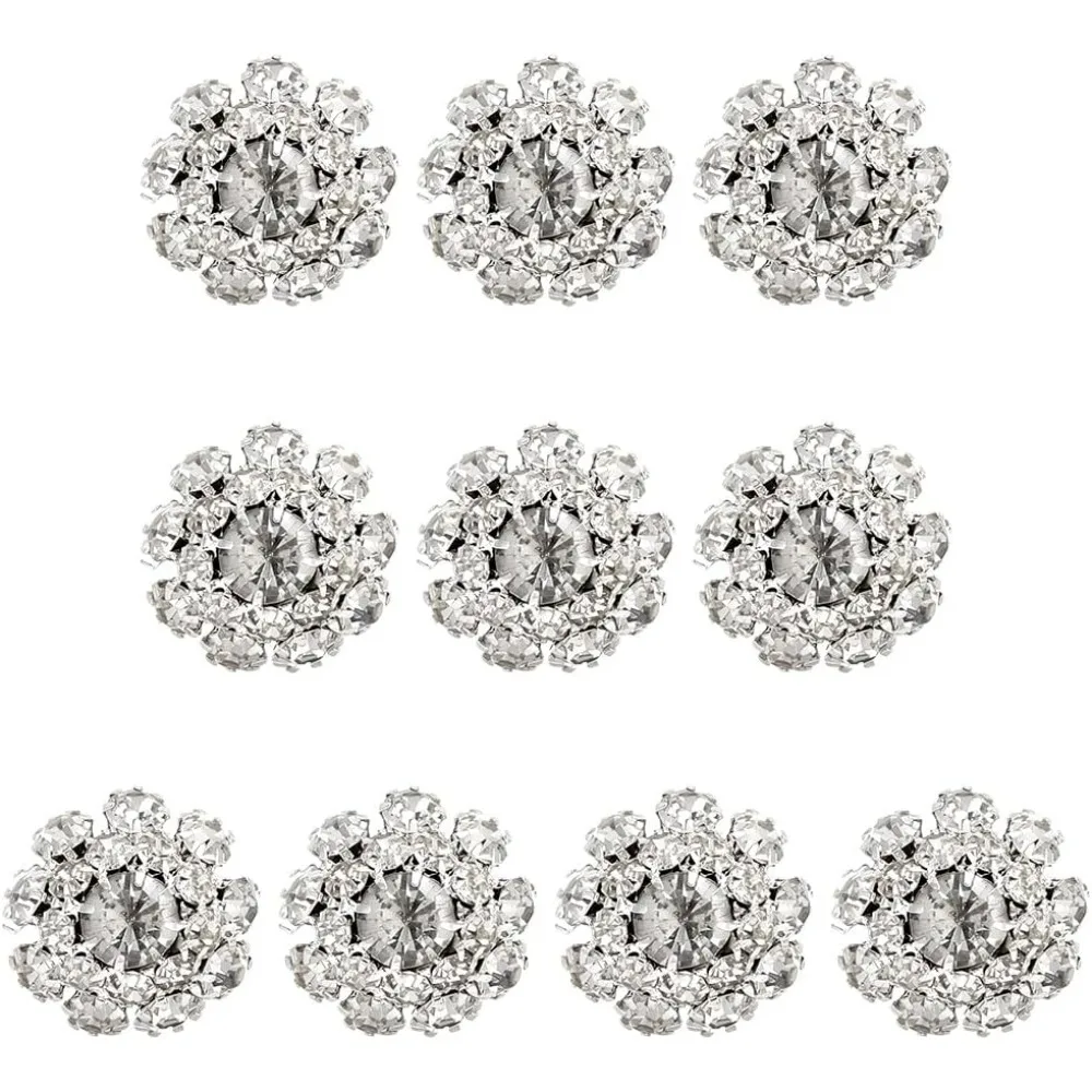 10pcs Flower Rhinestone Buttons 21mm 1-Hole Silver Crystal Button ...