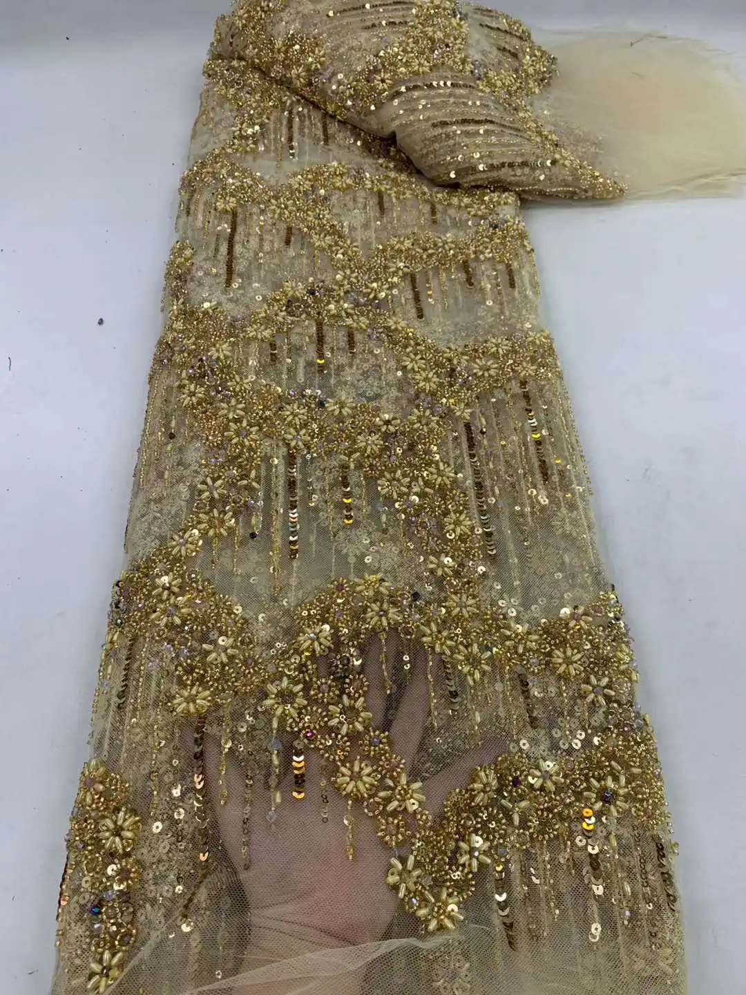 Новый цвет/тяжелая африканская нигерийская ткань кружева рисовые бусины