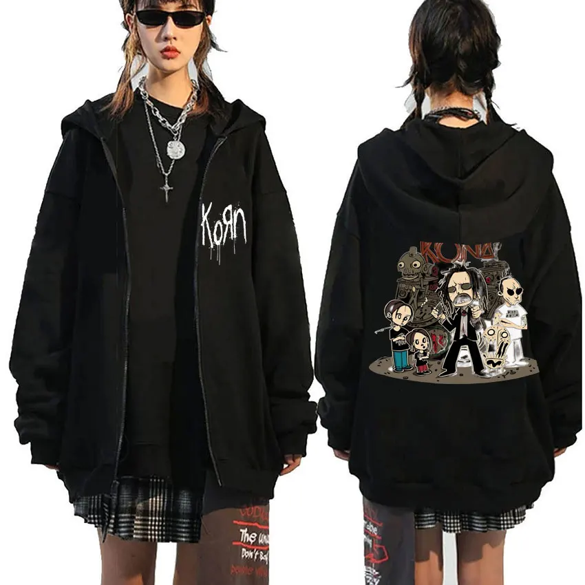

Rock Band Korn Gothic Graphic Zipper Hoodie Men's Fashion Zip Up Jacket Men Women Vintage Oversized Sweatshirt Male Streetwear